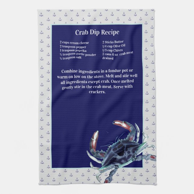 Personalised Nautical Navy  Anchor Recipe keepsake Tea Towel (Vertical)