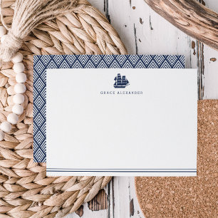 Personalised Nautical Navy and White Stationery Card