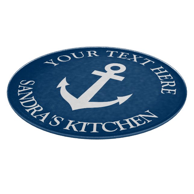 Personalised nautical navy blue boat anchor icon cutting board (Corner)