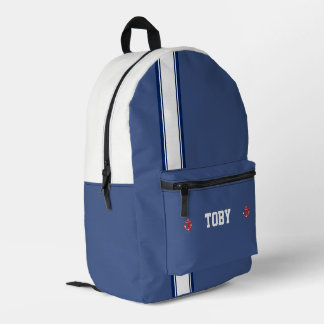 Personalised Nautical Navy Blue Stripes Printed Backpack
