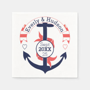 Personalised Nautical Navy Coral Wedding Anchor Napkin