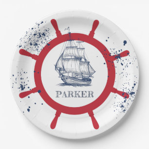 Personalised Nautical Party Sailboat Paper Plate