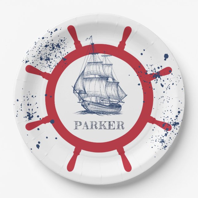 Personalised Nautical Party Sailboat Paper Plate (Front)