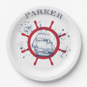Personalised Nautical Party Sailboat Paper Plate