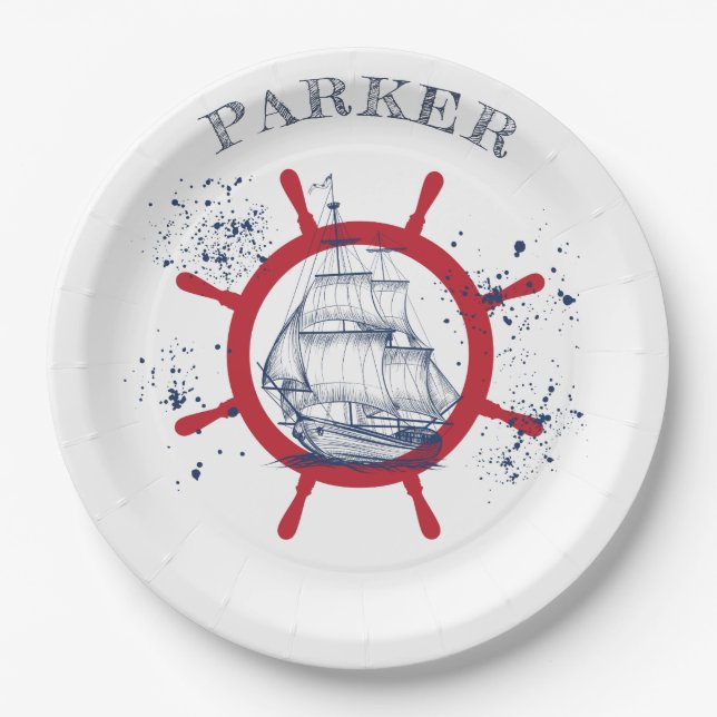 Personalised Nautical Party Sailboat Paper Plate (Front)