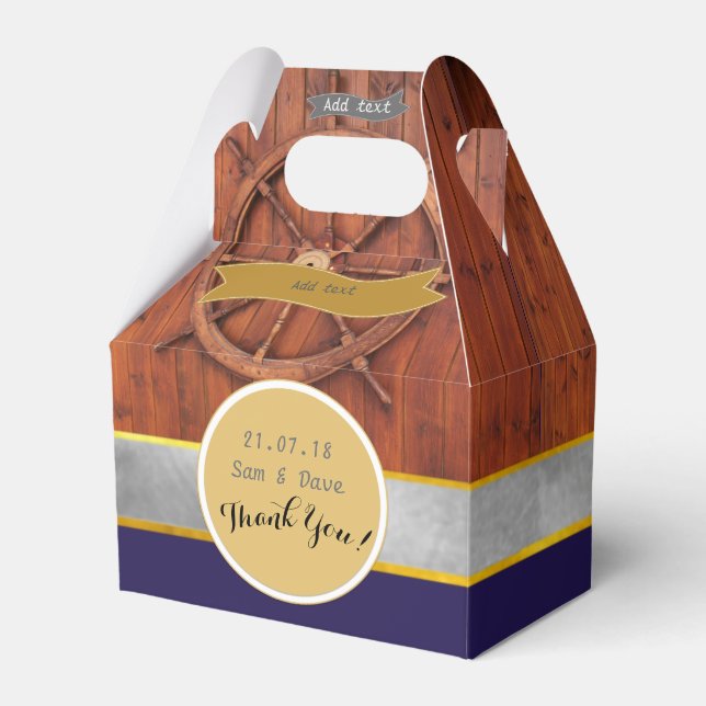 Personalised NAUTICAL rustic ships wheel Gable Favour Box (Front Side)