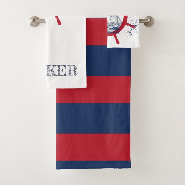 Personalised Nautical Sailboat Bath Towel Set (Insitu)