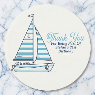 Personalised Nautical Sailboat Cabana Stripe  Classic Round Sticker
