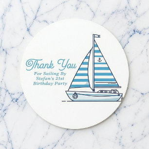 Personalised Nautical Sailboat Cabana Stripe  Classic Round Sticker