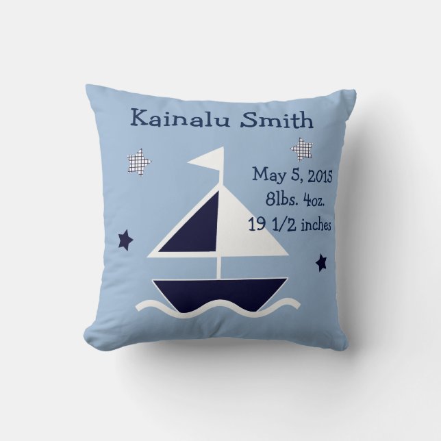 Personalised "Nautical/Sailboat" Keepsake Pillow (Front)