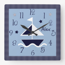 Personalised Nautical Sailboat & Stars Cute Clock
