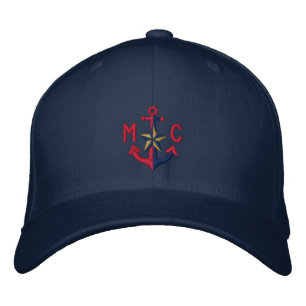 Personalised Nautical Star Red Anchor Monogram Embroidered Hat