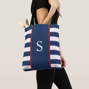 Personalised nautical striped tote bag