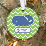 Personalised Nautical Whale Anchor Green Chevron Ornament<br><div class="desc">This nautical preppy blue whale Anchor design features your text or monogram and a green and white chevron background. A cute, bright, colourful and classic whale pattern that’s perfect for a nautical themed Christmas tree. Personalise with your initials, name, boat name, etc. by clicking on “customise” and typing in your...</div>