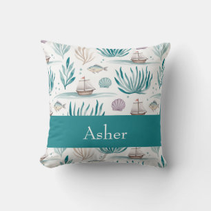 Personalised Nautical with Ships and Seashells Cushion