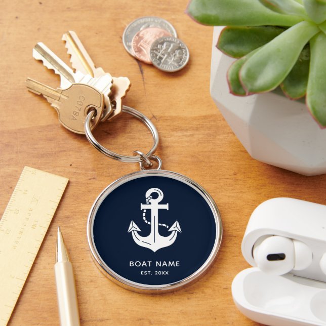 Personalised Navy Anchor Boat Souvenir Key Ring (Desk)