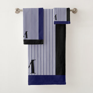 Personalised Navy And Black Nautical Aesthetic Bath Towel Set