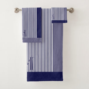 Personalised Navy And Blue Grey Nautical Aesthetic Bath Towel Set
