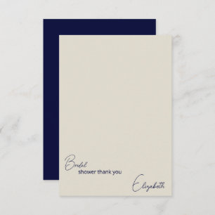 Personalised Navy and Cream Blank Bridal Shower  Thank You Card
