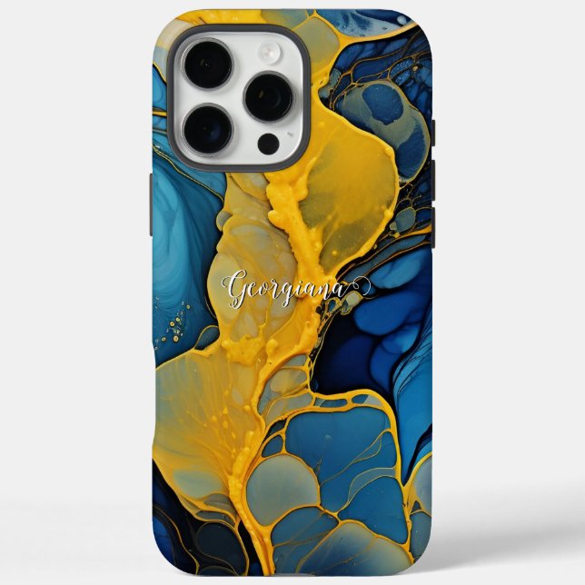 Personalised Navy and Gold Alcohol Ink Fluid Art Case-Mate iPhone Case (Back)