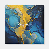 Personalised Navy and Gold Alcohol Ink Fluid Art