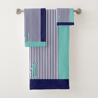 Personalised Navy And Light Teal Aesthetic Bath Towel Set