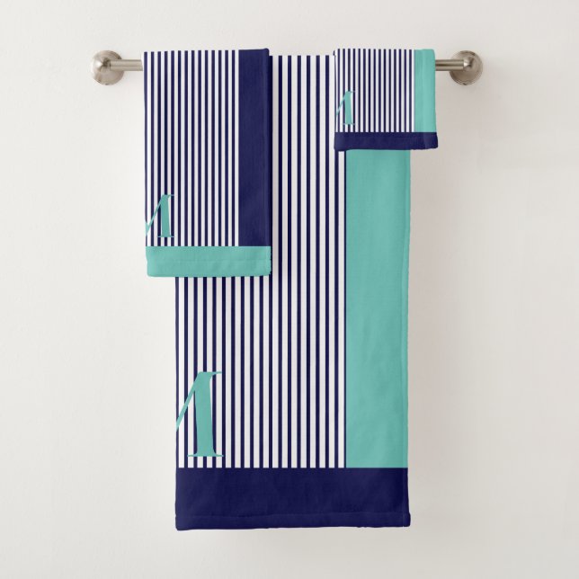 Personalised Navy And Light Teal Aesthetic  Bath Towel Set (Insitu)