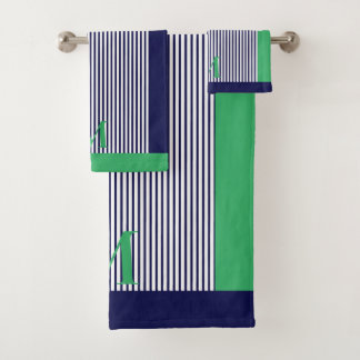 Personalised Navy And Sea Green Aesthetic Bath Towel Set