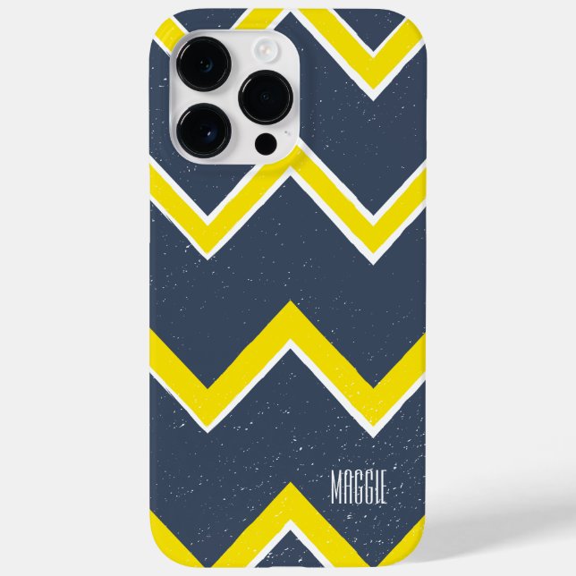 Personalised navy and yellow modern preppy Case-Mate iPhone case (Back)