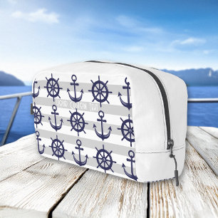 Personalised Navy Blue Anchor Boat Wheel Nautical Dopp Kit