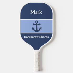 Personalised Navy Blue Anchor Monogrammed Pickleball Paddle