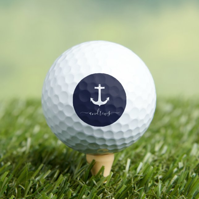 Personalised Navy Blue Anchor signature  Golf Balls (Insitu Tee)