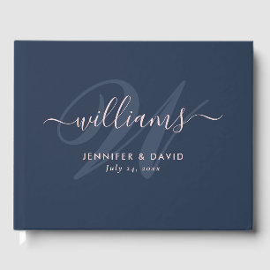 Personalised Navy Blue and Blush Monogram Wedding Guest Book