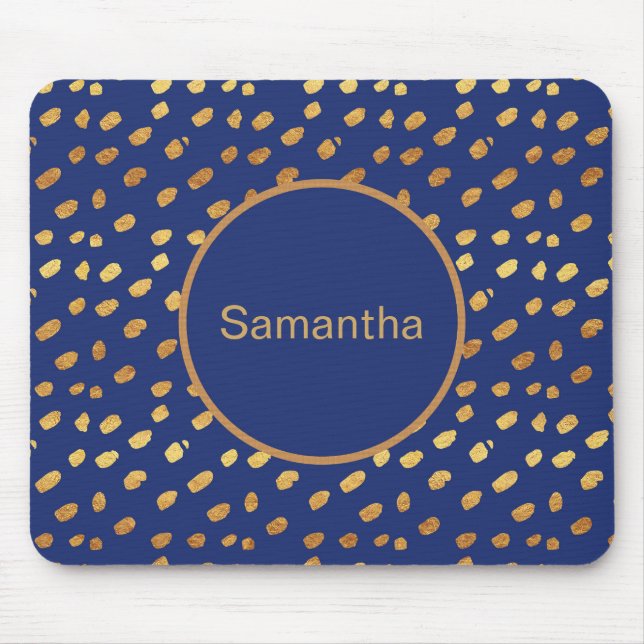 Personalised Navy Blue and Gold Monogram Mousepad (Front)