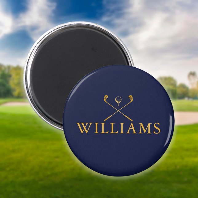 Personalised Navy Blue And Gold Name Golf Clubs Magnet (Creator Uploaded)