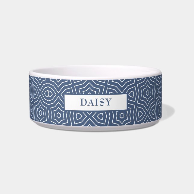 Personalised Navy Blue and White Arabesque stars Bowl (Front)