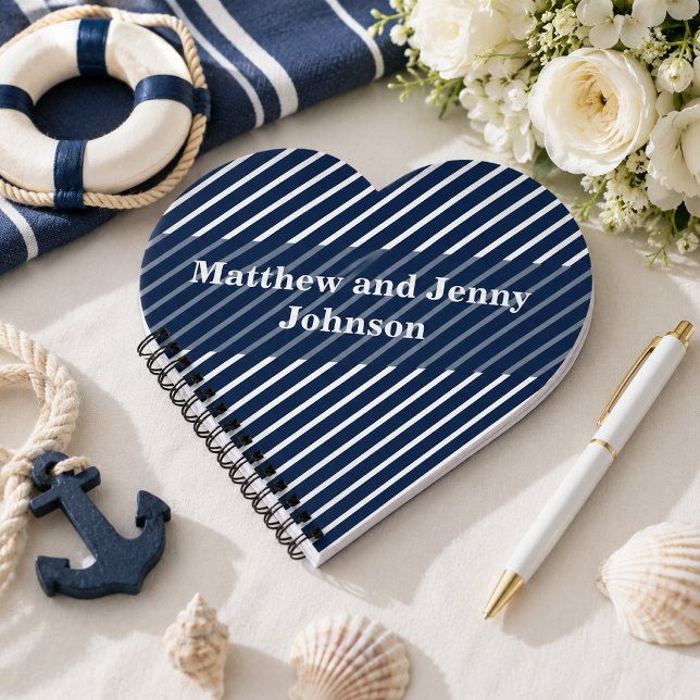 Personalised Navy Blue and White Striped Wedding Notebook (Creator Uploaded)