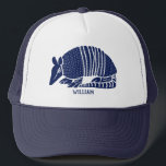 Personalised Navy Blue Armadillo Trucker Hat<br><div class="desc">Create a personalised gift or your own souvenir baseball cap with this this hat featuring an illustration of an armadillo in navy blue and your own text below. Perfect for fans of armadillos and other wild animals.</div>