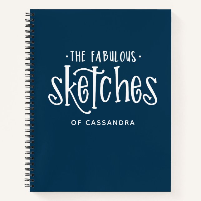 Personalised Navy Blue Artist Sketchbook With Name Notebook (Front)