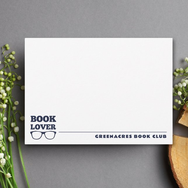 Personalised Navy Blue Book Lover Flat Note Card (Creator Uploaded)