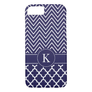 Personalised Navy Blue Chevron Quatrefoil Pattern Case-Mate iPhone Case