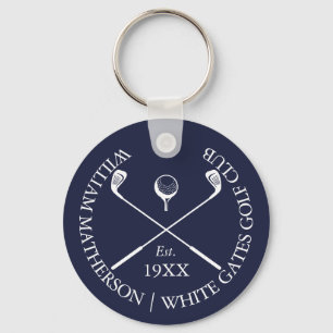 Personalised Navy Blue Classic Golf Club Name Key Ring