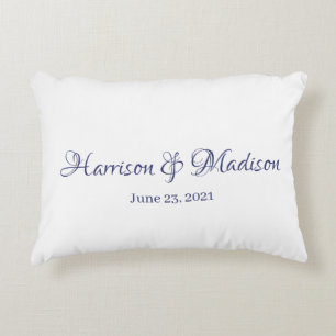 Personalised navy blue Couple Name Date Wedding Decorative Cushion