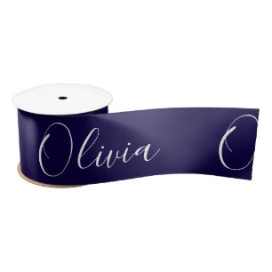 Personalised Navy Blue Elegant Name Satin Ribbon