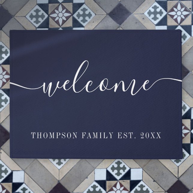 Personalised Navy Blue Family Name Welcome Doormat (Personalized Navy Blue Family Name Welcome Doormat)