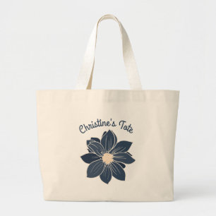 Personalised Navy Blue Flower Tote Bag