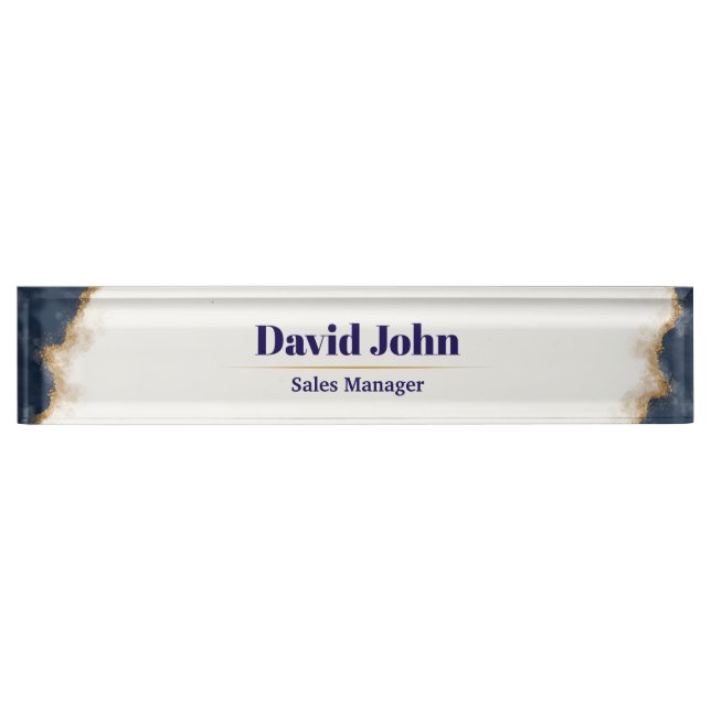 Personalised navy blue & gold agate nameplate (Front)