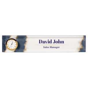 Personalised navy blue & gold agate nameplate