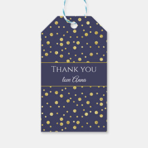 Personalised Navy Blue Gold Polka Dots Gift Tag