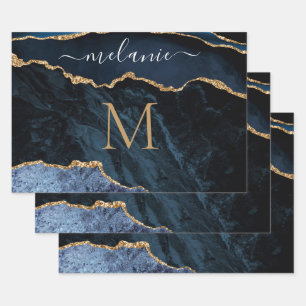 Personalised Navy Blue Gold Wrapping Paper